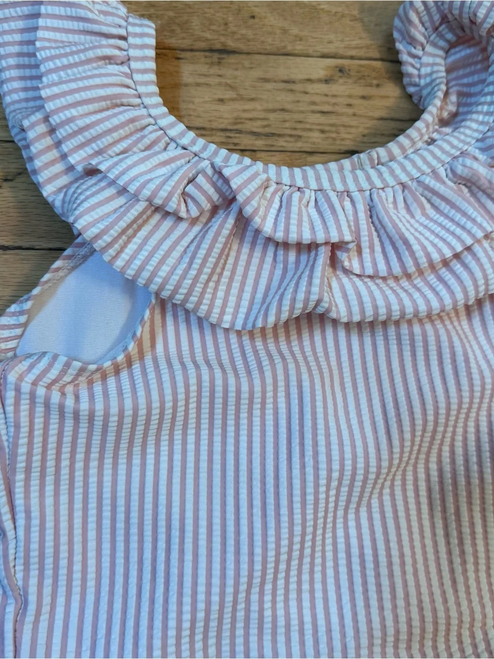 Ruffle Butts Swimsuit Pink Stripe Ruffle Tankini Top with Blue Floral Bottoms 10